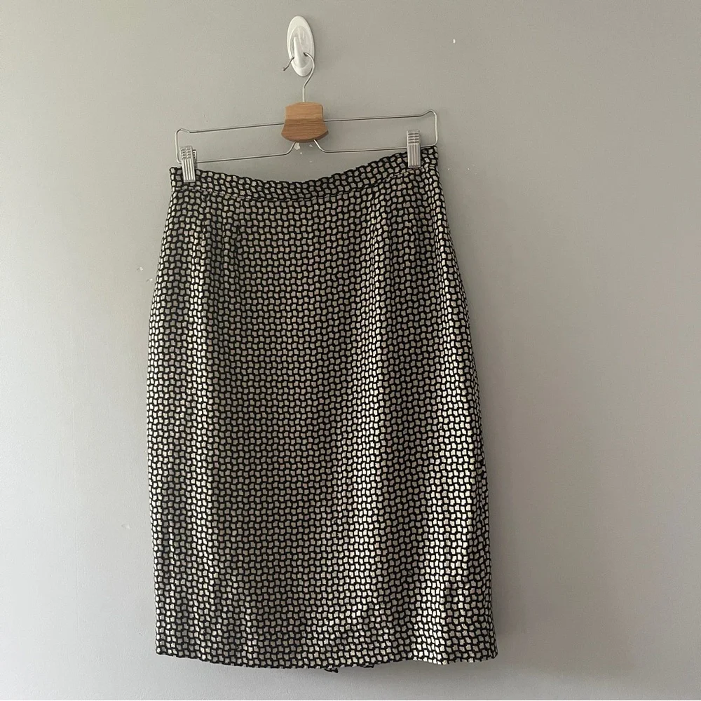 Christian Dior 1990s Black and Cream Woven Check Skirt Suit Set Size 12